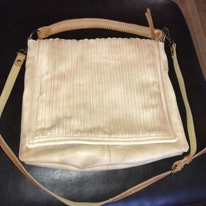 Free People Beige Hobo Textured Scalloped Purse Shoulder Hand Bag So Rad!